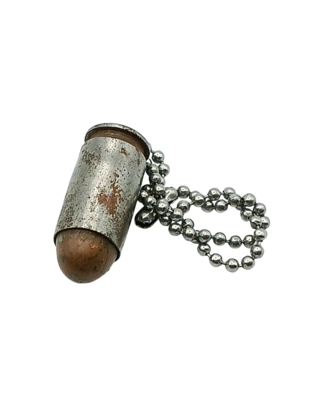 Vintage Bullet Keychain With Metal Ball Chain Rustic Patina Finish Unique Collec